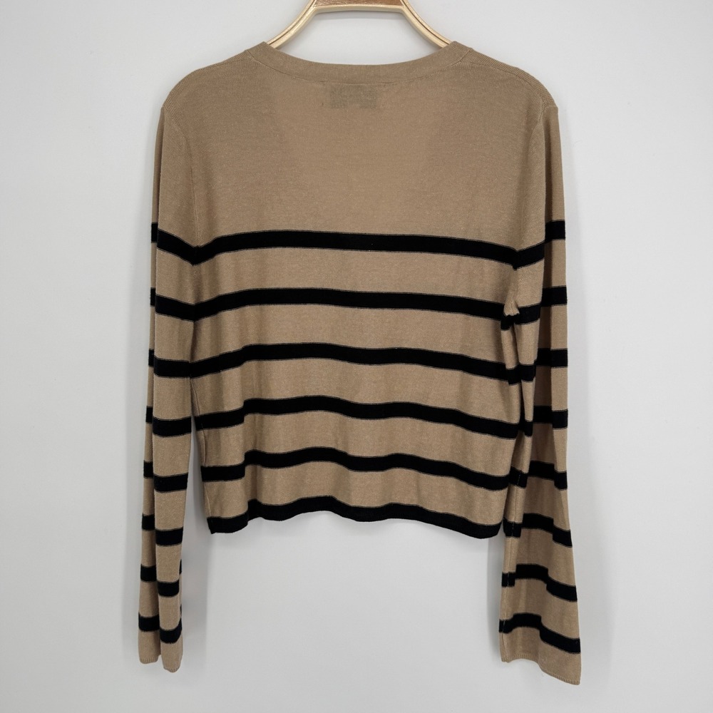 La Ligne Serge Cardigan Medium Tan Black Striped V-Neck Button Front Lightweight - Picture 9 of 13